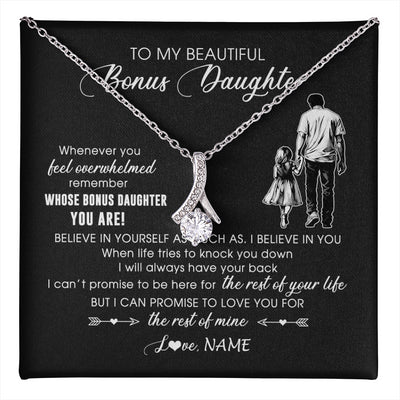 Alluring Beauty Necklace 14K White Gold Finish | 1 | Personalized To My Bonus Daughter Necklace From Stepfather Whenever You Feel Overwhelmed Stepdaughter Jewelry Birthday Christmas Customized Message Card | teecentury