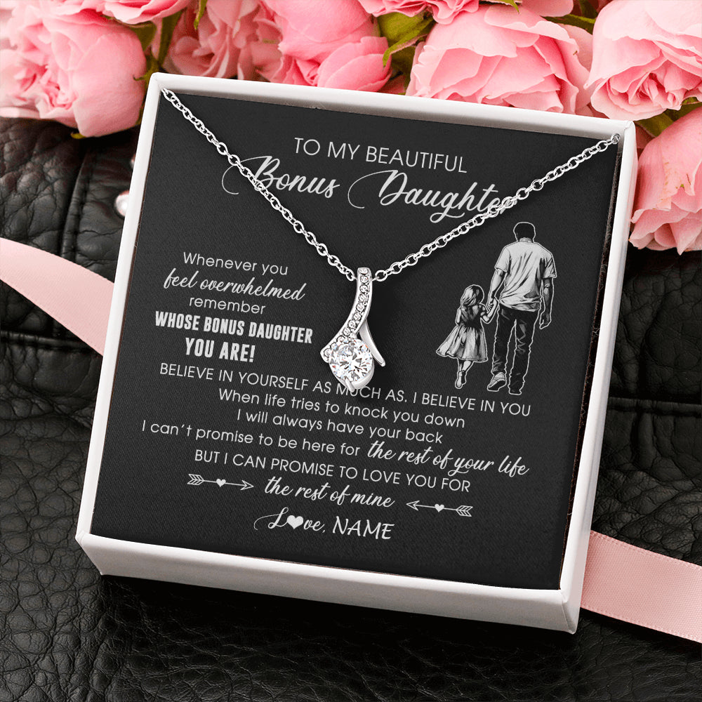 Alluring Beauty Necklace 14K White Gold Finish | 2 | Personalized To My Bonus Daughter Necklace From Stepfather Whenever You Feel Overwhelmed Stepdaughter Jewelry Birthday Christmas Customized Message Card | teecentury