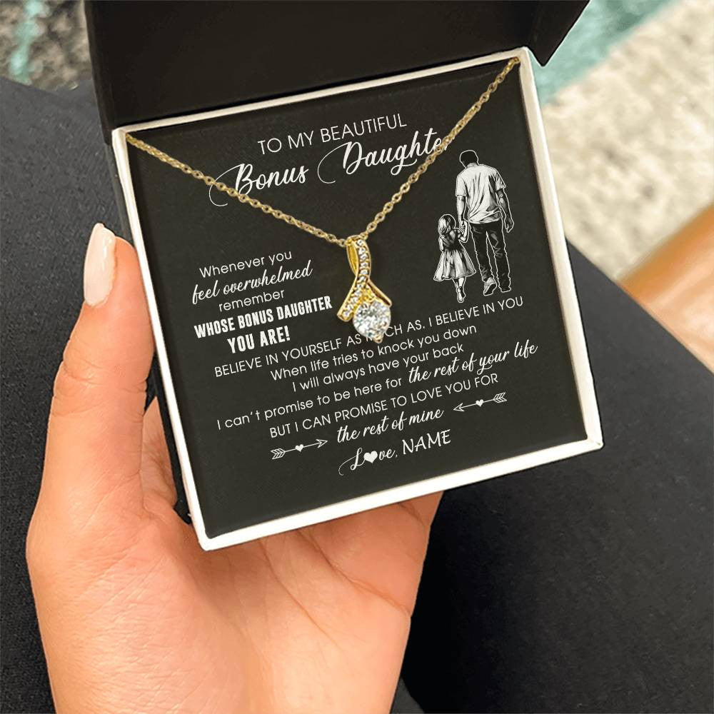Alluring Beauty Necklace 18K Yellow Gold Finish | 2 | Personalized To My Bonus Daughter Necklace From Stepfather Whenever You Feel Overwhelmed Stepdaughter Jewelry Birthday Christmas Customized Message Card | teecentury
