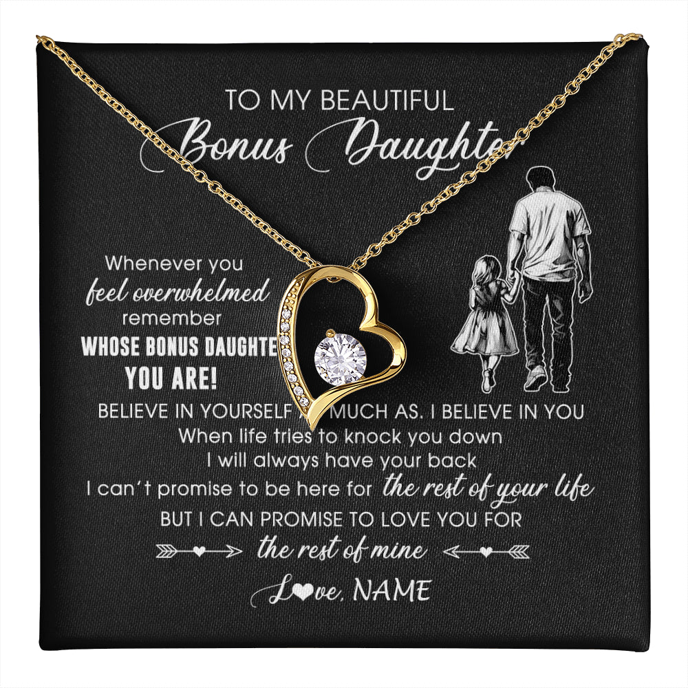 Forever Love Necklace 18K Yellow Gold Finish | 1 | Personalized To My Bonus Daughter Necklace From Stepfather Whenever You Feel Overwhelmed Stepdaughter Jewelry Birthday Christmas Customized Message Card | teecentury