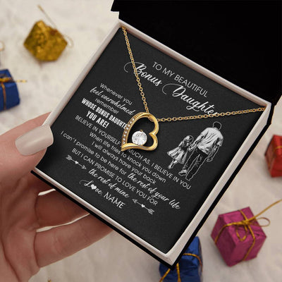 Forever Love Necklace 18K Yellow Gold Finish | 2 | Personalized To My Bonus Daughter Necklace From Stepfather Whenever You Feel Overwhelmed Stepdaughter Jewelry Birthday Christmas Customized Message Card | teecentury
