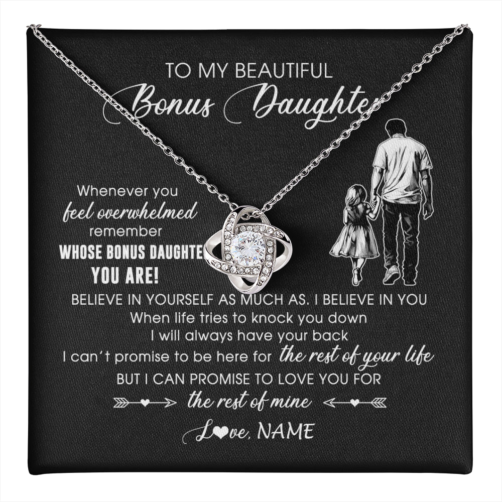 Love Knot Necklace 14K White Gold Finish | 1 | Personalized To My Bonus Daughter Necklace From Stepfather Whenever You Feel Overwhelmed Stepdaughter Jewelry Birthday Christmas Customized Message Card | teecentury