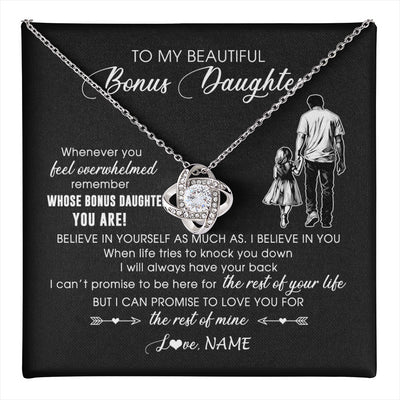 Love Knot Necklace 14K White Gold Finish | 1 | Personalized To My Bonus Daughter Necklace From Stepfather Whenever You Feel Overwhelmed Stepdaughter Jewelry Birthday Christmas Customized Message Card | teecentury