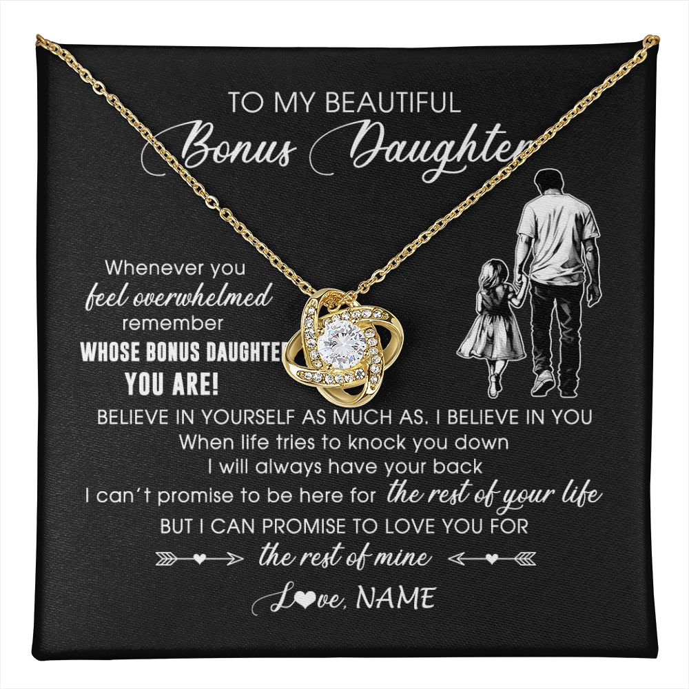 Love Knot Necklace 18K Yellow Gold Finish | 1 | Personalized To My Bonus Daughter Necklace From Stepfather Whenever You Feel Overwhelmed Stepdaughter Jewelry Birthday Christmas Customized Message Card | teecentury