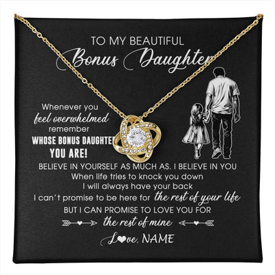 Love Knot Necklace 18K Yellow Gold Finish | 1 | Personalized To My Bonus Daughter Necklace From Stepfather Whenever You Feel Overwhelmed Stepdaughter Jewelry Birthday Christmas Customized Message Card | teecentury