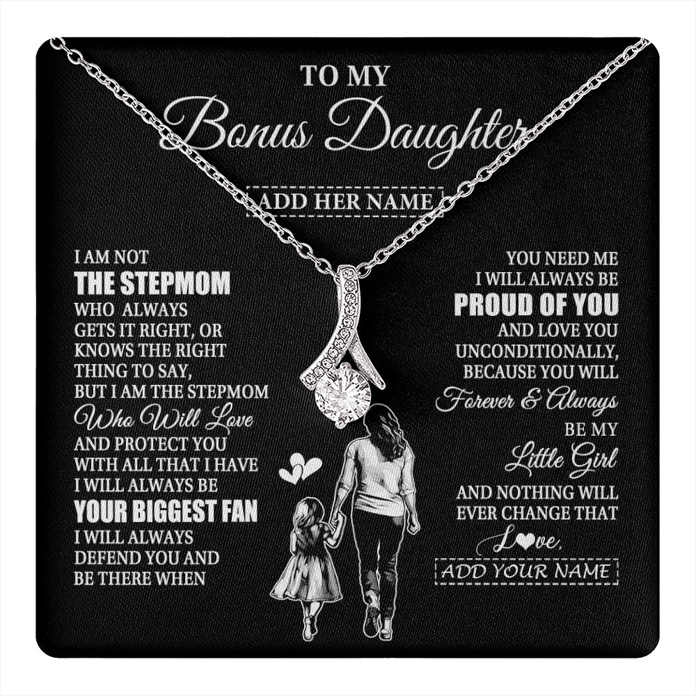Alluring Beauty Necklace 14K White Gold Finish | 1 | Personalized To My Bonus Daughter Necklace From Stepmom Biggest Fan Birthday Gifts For Stepdaughter From Stepmother Christmas Custom Gift Box Message Card | teecentury.myshopify