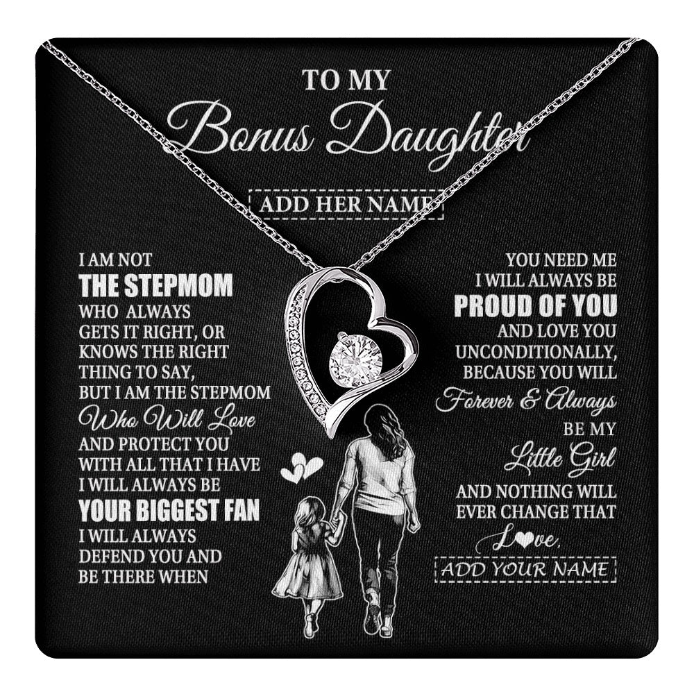 Forever Love Necklace 14K White Gold Finish | 1 | Personalized To My Bonus Daughter Necklace From Stepmom Biggest Fan Birthday Gifts For Stepdaughter From Stepmother Christmas Custom Gift Box Message Card | teecentury.myshopify
