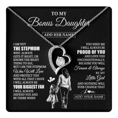 Forever Love Necklace 14K White Gold Finish | 1 | Personalized To My Bonus Daughter Necklace From Stepmom Biggest Fan Birthday Gifts For Stepdaughter From Stepmother Christmas Custom Gift Box Message Card | teecentury.myshopify