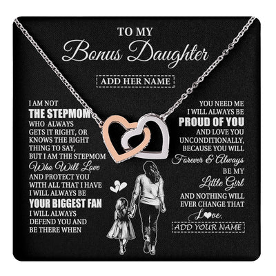 Interlocking Hearts Necklace Stainless Steel & Rose Gold Finish | 1 | Personalized To My Bonus Daughter Necklace From Stepmom Biggest Fan Birthday Gifts For Stepdaughter From Stepmother Christmas Custom Gift Box Message Card | teecentury.myshopify