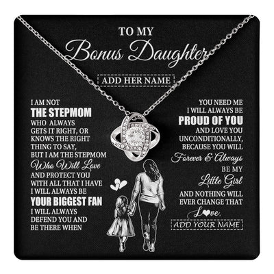 Love Knot Necklace 14K White Gold Finish | 1 | Personalized To My Bonus Daughter Necklace From Stepmom Biggest Fan Birthday Gifts For Stepdaughter From Stepmother Christmas Custom Gift Box Message Card | teecentury.myshopify