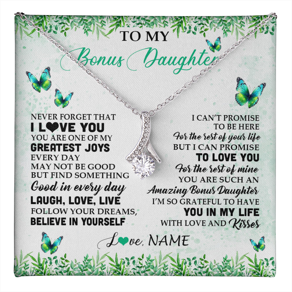 Alluring Beauty Necklace 14K White Gold Finish | 1 | Personalized To My Bonus Daughter Necklace From Stepmom Dad Butterfly Laugh Love Live Birthday Motivational Quote Christmas Customized Gift Box Message Card | teecentury