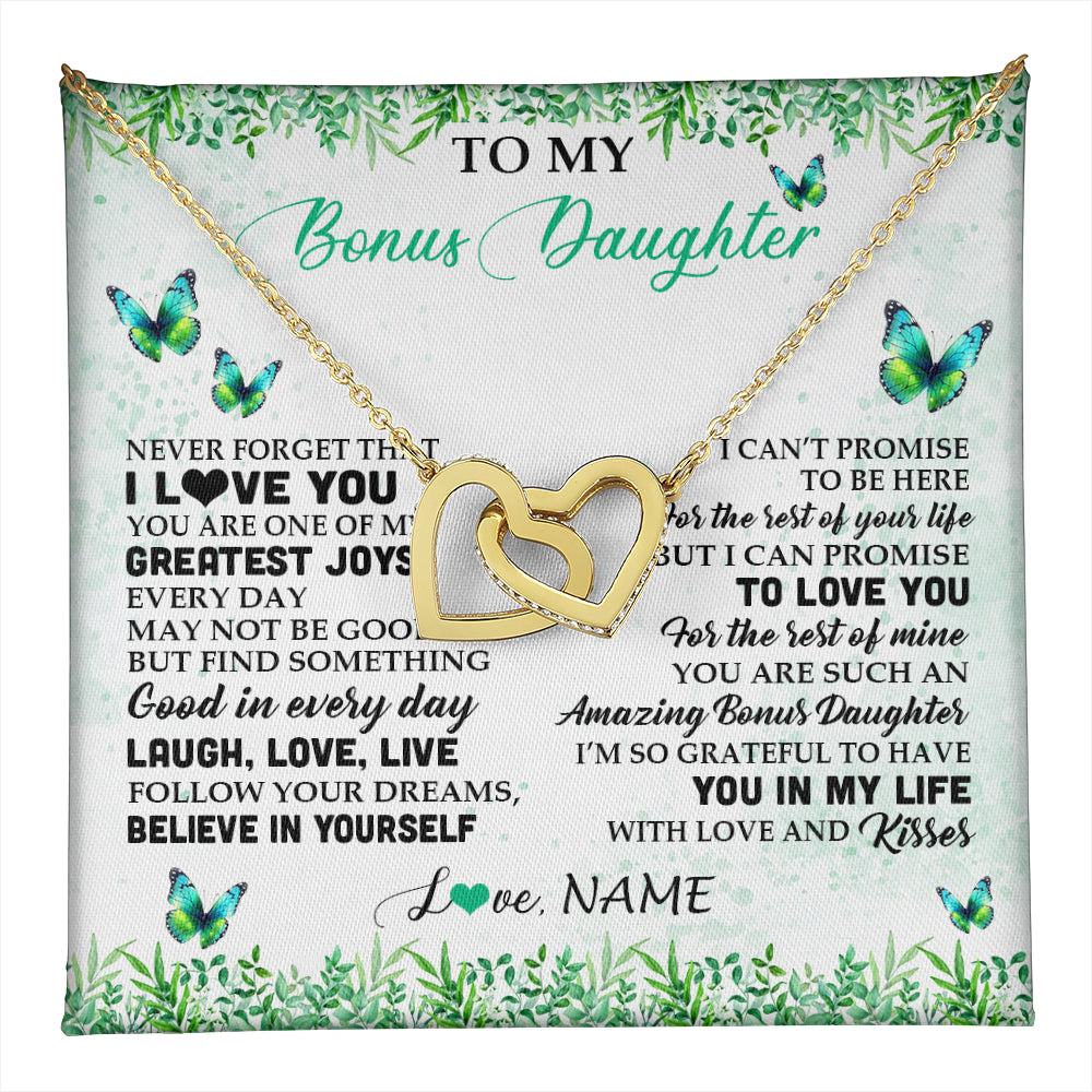 Interlocking Hearts Necklace 18K Yellow Gold Finish | 1 | Personalized To My Bonus Daughter Necklace From Stepmom Dad Butterfly Laugh Love Live Birthday Motivational Quote Christmas Customized Gift Box Message Card | teecentury