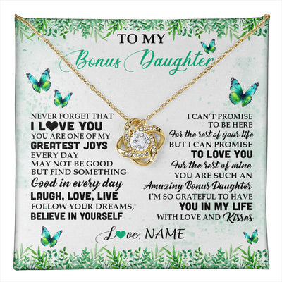 Love Knot Necklace 18K Yellow Gold Finish | 1 | Personalized To My Bonus Daughter Necklace From Stepmom Dad Butterfly Laugh Love Live Birthday Motivational Quote Christmas Customized Gift Box Message Card | teecentury