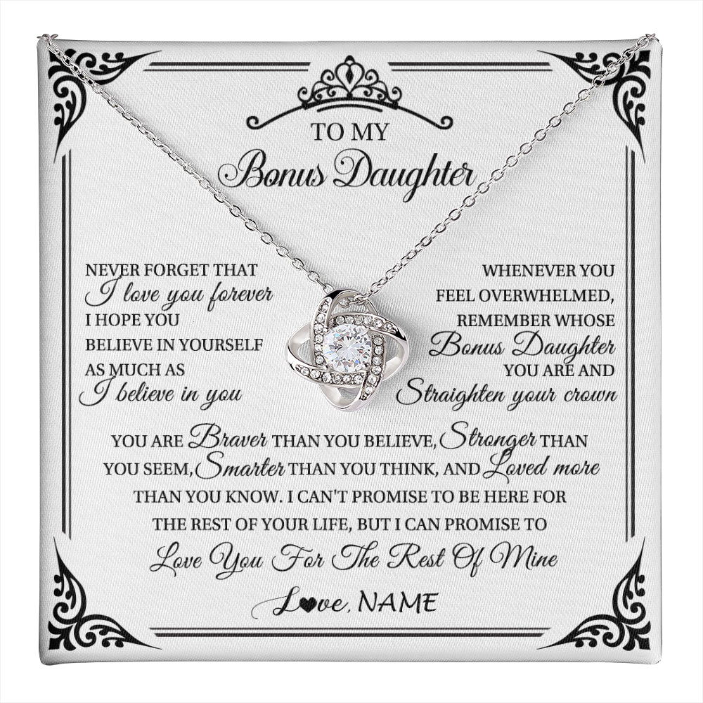 Love Knot Necklace 14K White Gold Finish | 1 | Personalized To My Bonus Daughter Necklace From Stepmom Dad I Love You Forever Stepddaughter Birthday Valentines Day Christmas Customized Gift Box Message Card | teecentury