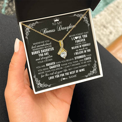 Alluring Beauty Necklace 18K Yellow Gold Finish | 2 | Personalized To My Bonus Daughter Necklace From Stepmom Dad Inspirational Strength Bonus Daughter Birthday Gifts Christmas Customized Gift Box Message Card | teecentury