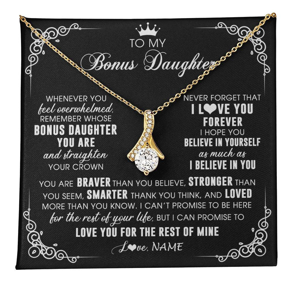Alluring Beauty Necklace 18K Yellow Gold Finish | 1 | Personalized To My Bonus Daughter Necklace From Stepmom Dad Inspirational Strength Bonus Daughter Birthday Gifts Christmas Customized Gift Box Message Card | teecentury