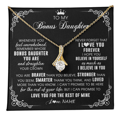 Alluring Beauty Necklace 18K Yellow Gold Finish | 1 | Personalized To My Bonus Daughter Necklace From Stepmom Dad Inspirational Strength Bonus Daughter Birthday Gifts Christmas Customized Gift Box Message Card | teecentury