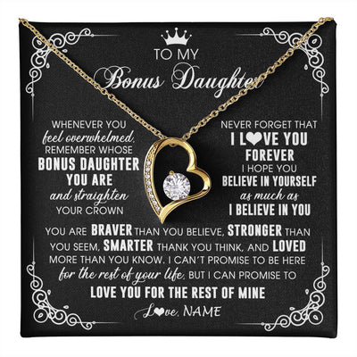Forever Love Necklace 18K Yellow Gold Finish | 1 | Personalized To My Bonus Daughter Necklace From Stepmom Dad Inspirational Strength Bonus Daughter Birthday Gifts Christmas Customized Gift Box Message Card | teecentury