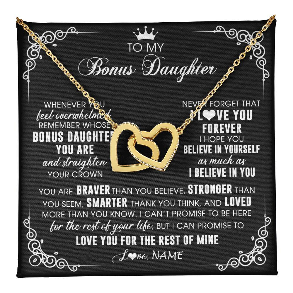 Interlocking Hearts Necklace 18K Yellow Gold Finish | 1 | Personalized To My Bonus Daughter Necklace From Stepmom Dad Inspirational Strength Bonus Daughter Birthday Gifts Christmas Customized Gift Box Message Card | teecentury