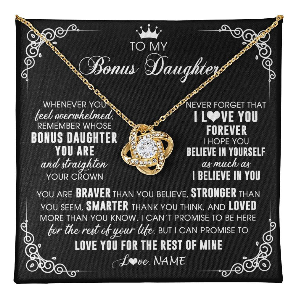 Love Knot Necklace 18K Yellow Gold Finish | 1 | Personalized To My Bonus Daughter Necklace From Stepmom Dad Inspirational Strength Bonus Daughter Birthday Gifts Christmas Customized Gift Box Message Card | teecentury