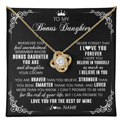 Love Knot Necklace 18K Yellow Gold Finish | 1 | Personalized To My Bonus Daughter Necklace From Stepmom Dad Inspirational Strength Bonus Daughter Birthday Gifts Christmas Customized Gift Box Message Card | teecentury