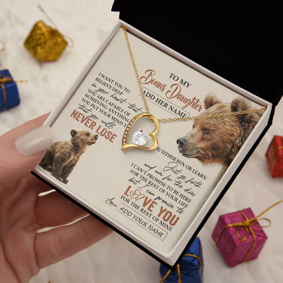 Forever Love Necklace 18K Yellow Gold Finish | 2 | Personalized To My Bonus Daughter Necklace From Stepmom Dad You Will Never Lose Bear Stepdaughter Birthday Gifts Graduation Christmas Gift Box Message Card | teecentury.myshopify