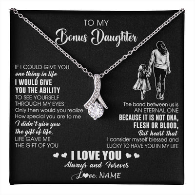 Alluring Beauty Necklace 14K White Gold Finish | 1 | Personalized To My Bonus Daughter Necklace From Stepmom It Is Not DNA I Love You Birthday Gifts Meaningful Christmas Customized Gift Box Message Card | teecentury