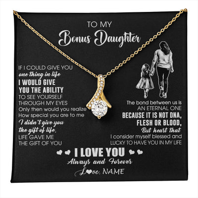 Alluring Beauty Necklace 18K Yellow Gold Finish | 1 | Personalized To My Bonus Daughter Necklace From Stepmom It Is Not DNA I Love You Birthday Gifts Meaningful Christmas Customized Gift Box Message Card | teecentury