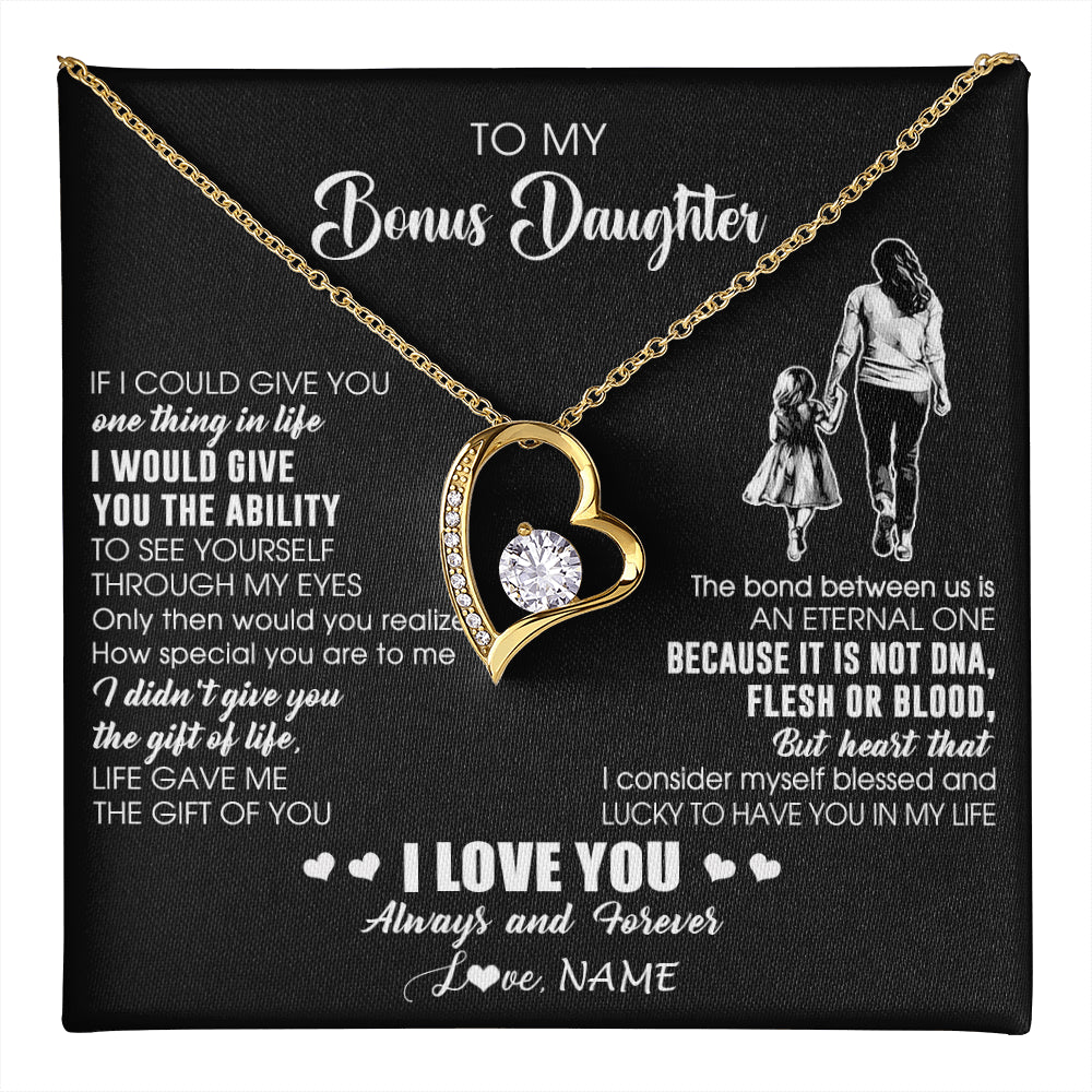 Forever Love Necklace 18K Yellow Gold Finish | 1 | Personalized To My Bonus Daughter Necklace From Stepmom It Is Not DNA I Love You Birthday Gifts Meaningful Christmas Customized Gift Box Message Card | teecentury