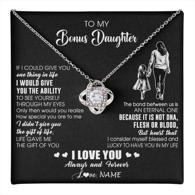 Love Knot Necklace 14K White Gold Finish | 1 | Personalized To My Bonus Daughter Necklace From Stepmom It Is Not DNA I Love You Birthday Gifts Meaningful Christmas Customized Gift Box Message Card | teecentury