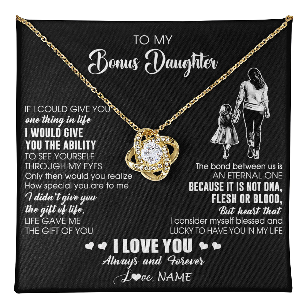 Love Knot Necklace 18K Yellow Gold Finish | 1 | Personalized To My Bonus Daughter Necklace From Stepmom It Is Not DNA I Love You Birthday Gifts Meaningful Christmas Customized Gift Box Message Card | teecentury