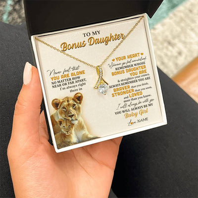 Alluring Beauty Necklace 18K Yellow Gold Finish | 2 | Personalized To My Bonus Daughter Necklace From Stepmom Lion Never Feel You Are Alone Great Stepdaughter Birthday Christmas Customized Gift Box Message Card | teecentury