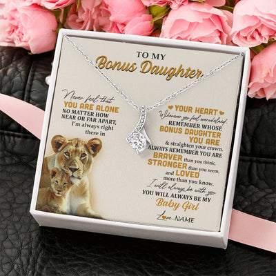 Alluring Beauty Necklace 14K White Gold Finish | 2 | Personalized To My Bonus Daughter Necklace From Stepmom Lion Never Feel You Are Alone Great Stepdaughter Birthday Christmas Customized Gift Box Message Card | teecentury