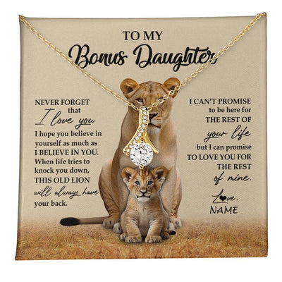 Alluring Beauty Necklace 18K Yellow Gold Finish | 1 | Personalized To My Bonus Daughter Necklace From Stepmom Lion Never Forget That I Love You Stepdaughter Jewelry Birthday Christmas Customized Message Card | teecentury
