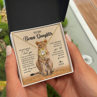 Love Knot Necklace 18K Yellow Gold Finish | 2 | Personalized To My Bonus Daughter Necklace From Stepmom Lion Never Forget That I Love You Stepdaughter Jewelry Birthday Christmas Customized Message Card | teecentury