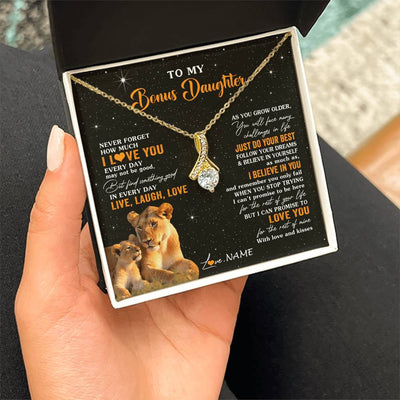 Alluring Beauty Necklace 18K Yellow Gold Finish | 2 | Personalized To My Bonus Daughter Necklace From Stepmom Live Laugh Love Lion Stepdaughter Birthday Gifts Positive Christmas Customized Gift Box Message Card | teecentury