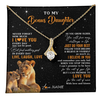Alluring Beauty Necklace 18K Yellow Gold Finish | 1 | Personalized To My Bonus Daughter Necklace From Stepmom Live Laugh Love Lion Stepdaughter Birthday Gifts Positive Christmas Customized Gift Box Message Card | teecentury