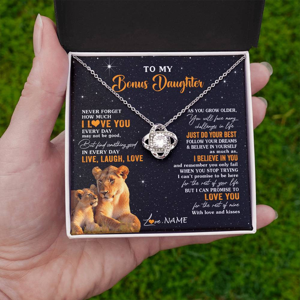 Love Knot Necklace 14K White Gold Finish | 2 | Personalized To My Bonus Daughter Necklace From Stepmom Live Laugh Love Lion Stepdaughter Birthday Gifts Positive Christmas Customized Gift Box Message Card | teecentury
