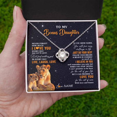 Love Knot Necklace 14K White Gold Finish | 2 | Personalized To My Bonus Daughter Necklace From Stepmom Live Laugh Love Lion Stepdaughter Birthday Gifts Positive Christmas Customized Gift Box Message Card | teecentury