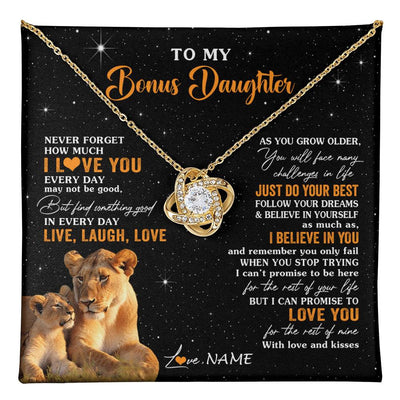 Love Knot Necklace 18K Yellow Gold Finish | 1 | Personalized To My Bonus Daughter Necklace From Stepmom Live Laugh Love Lion Stepdaughter Birthday Gifts Positive Christmas Customized Gift Box Message Card | teecentury