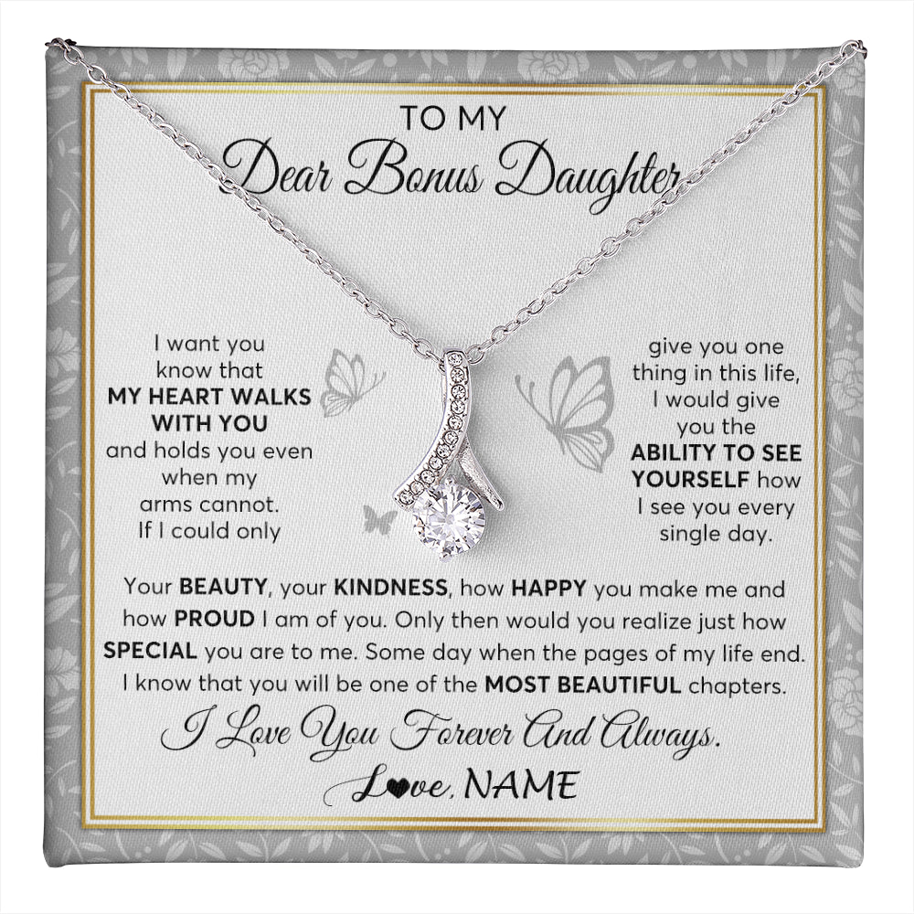 Alluring Beauty Necklace 14K White Gold Finish | 1 | Personalized To My Bonus Daughter Necklace From Stepmom My Heart Walks With You Birthday Gifts Jewelry Graduation Christmas Customized Gift Box Message Card | teecentury