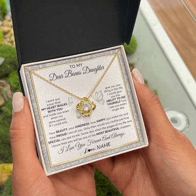 Love Knot Necklace 18K Yellow Gold Finish | 2 | Personalized To My Bonus Daughter Necklace From Stepmom My Heart Walks With You Birthday Gifts Jewelry Graduation Christmas Customized Gift Box Message Card | teecentury