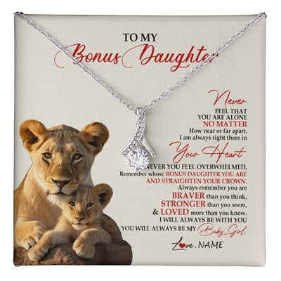 Alluring Beauty Necklace 14K White Gold Finish | 1 | Personalized To My Bonus Daughter Necklace From Stepmom Never Feel You Are Alone Lion Stepdaughter Birthday Christmas Customized Gift Box Message Card | teecentury