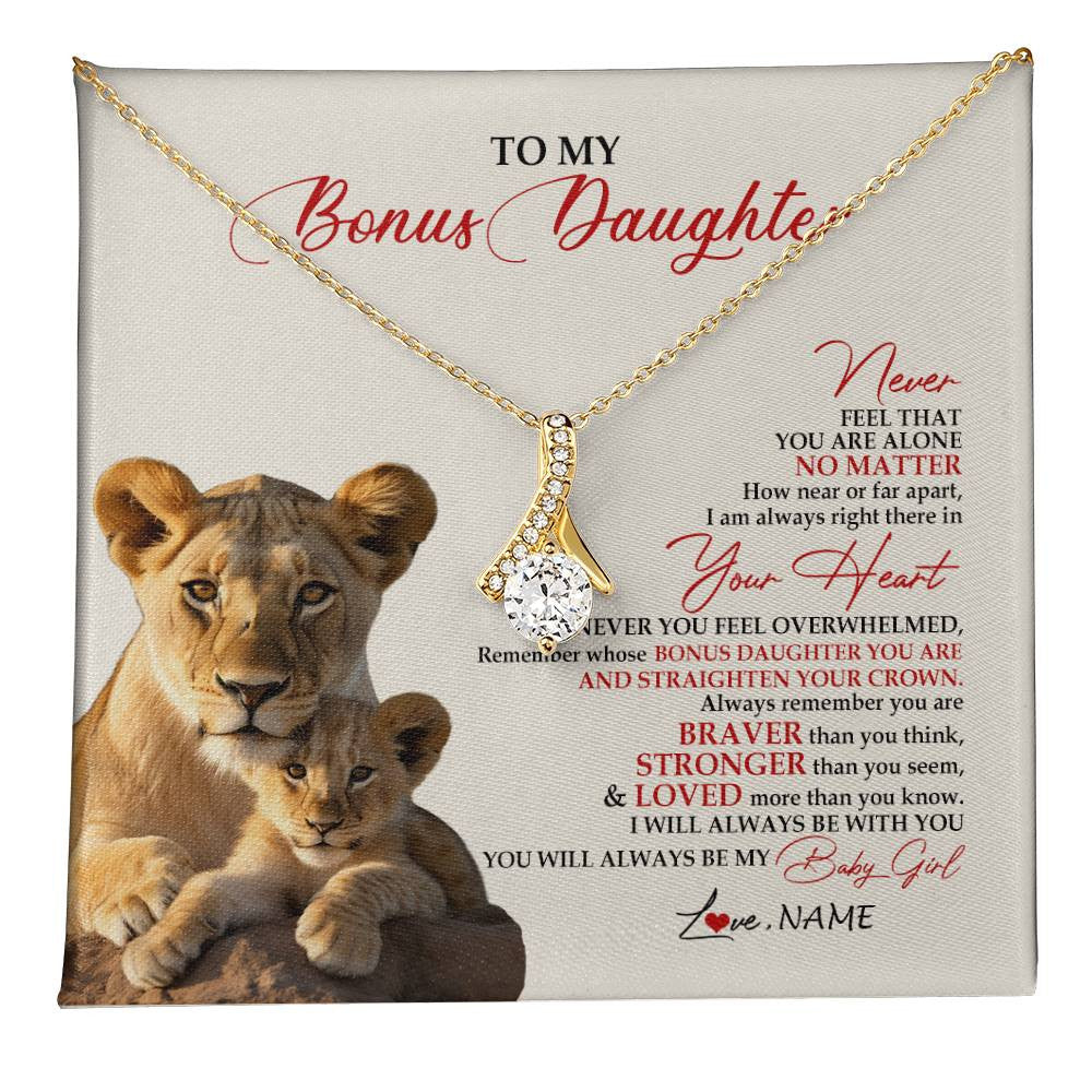 Alluring Beauty Necklace 18K Yellow Gold Finish | 1 | Personalized To My Bonus Daughter Necklace From Stepmom Never Feel You Are Alone Lion Stepdaughter Birthday Christmas Customized Gift Box Message Card | teecentury