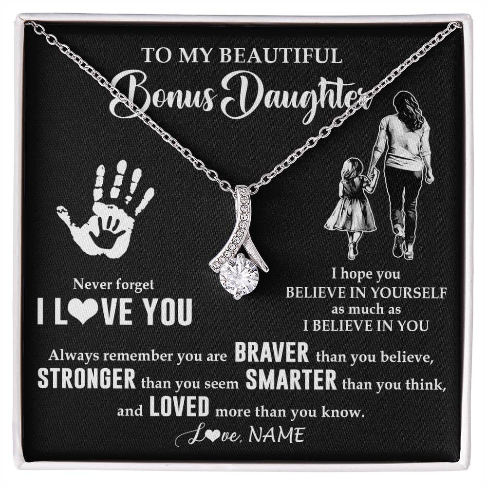 Alluring Beauty Necklace 14K White Gold Finish | 1 | Personalized To My Bonus Daughter Necklace From Stepmom Never Forget I Love You Stepdaughter Birthday Christmas Graduation Customized Gift Box Message Card | teecentury