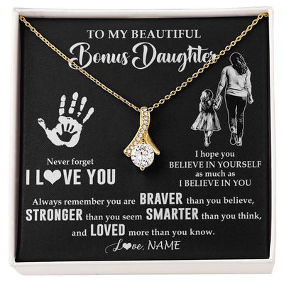 Alluring Beauty Necklace 18K Yellow Gold Finish | 1 | Personalized To My Bonus Daughter Necklace From Stepmom Never Forget I Love You Stepdaughter Birthday Christmas Graduation Customized Gift Box Message Card | teecentury