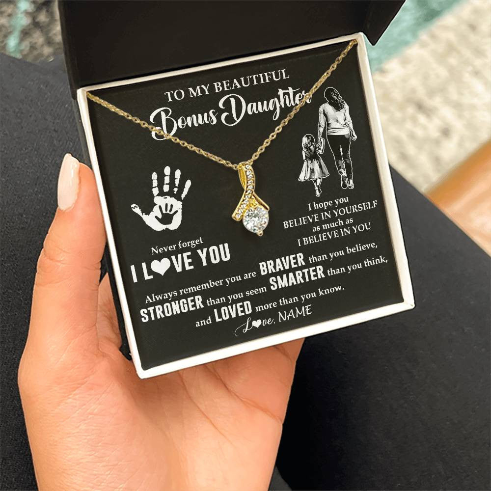 Alluring Beauty Necklace 18K Yellow Gold Finish | 2 | Personalized To My Bonus Daughter Necklace From Stepmom Never Forget I Love You Stepdaughter Birthday Christmas Graduation Customized Gift Box Message Card | teecentury