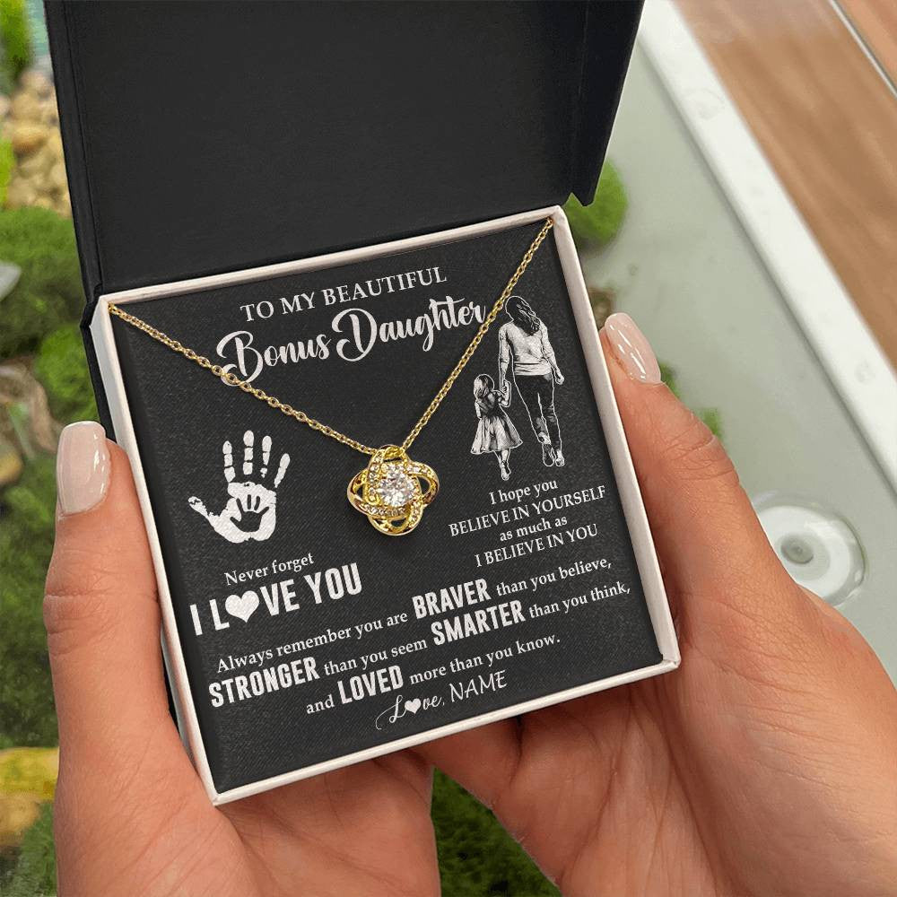 Love Knot Necklace 18K Yellow Gold Finish | 2 | Personalized To My Bonus Daughter Necklace From Stepmom Never Forget I Love You Stepdaughter Birthday Christmas Graduation Customized Gift Box Message Card | teecentury