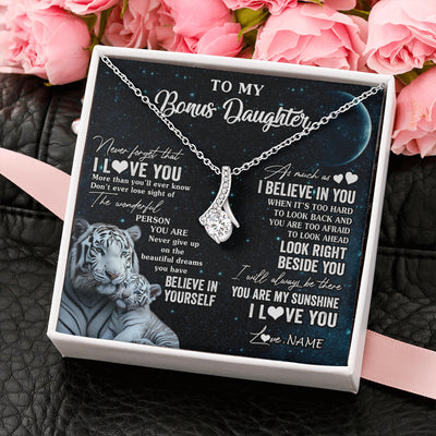 Alluring Beauty Necklace 14K White Gold Finish | 2 | Personalized To My Bonus Daughter Necklace From Stepmom Never Forget I Love You White Tiger Stepdaughter Birthday Christmas Customized Gift Box Message Card | teecentury