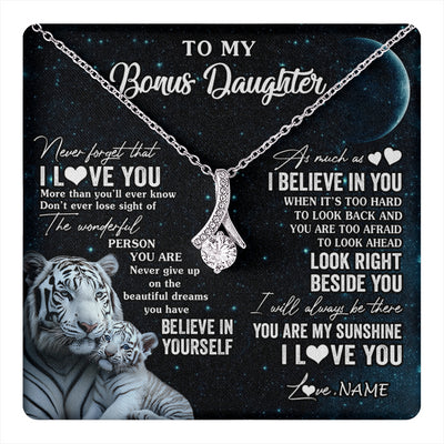Alluring Beauty Necklace 14K White Gold Finish | 1 | Personalized To My Bonus Daughter Necklace From Stepmom Never Forget I Love You White Tiger Stepdaughter Birthday Christmas Customized Gift Box Message Card | teecentury